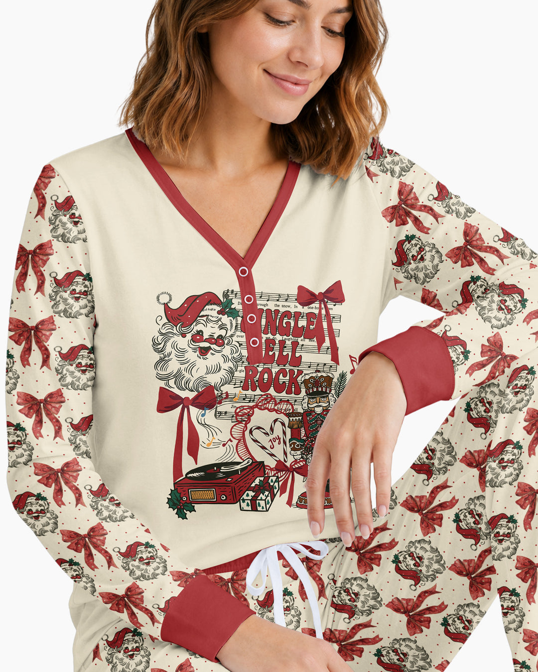 Retro Christmas Jingle Bell Rock Bamboo Women Pajama Set