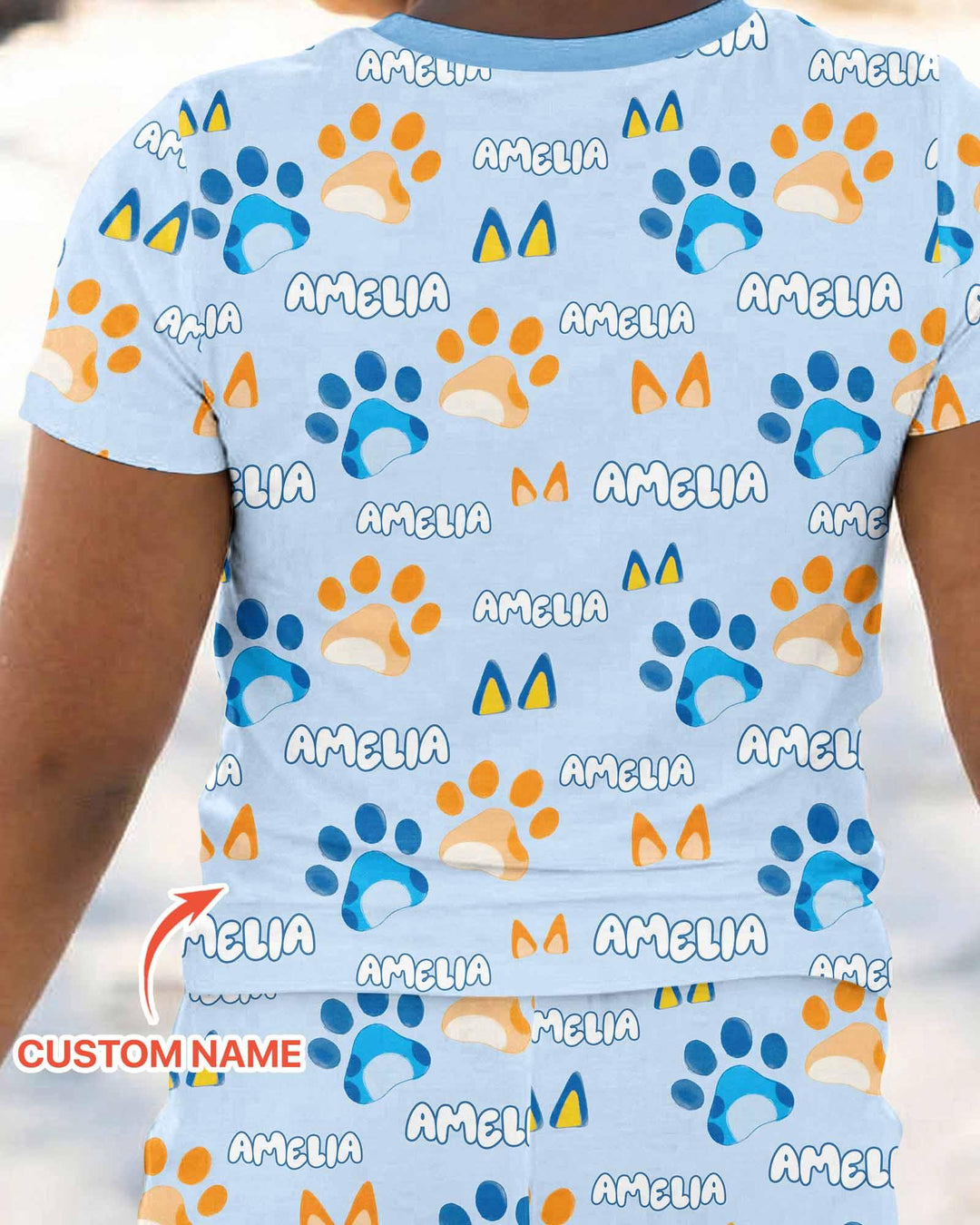 Custom Name Favourite Blue Dog Family Matching Bamboo Two Piece Short Sleeve Pajama Set