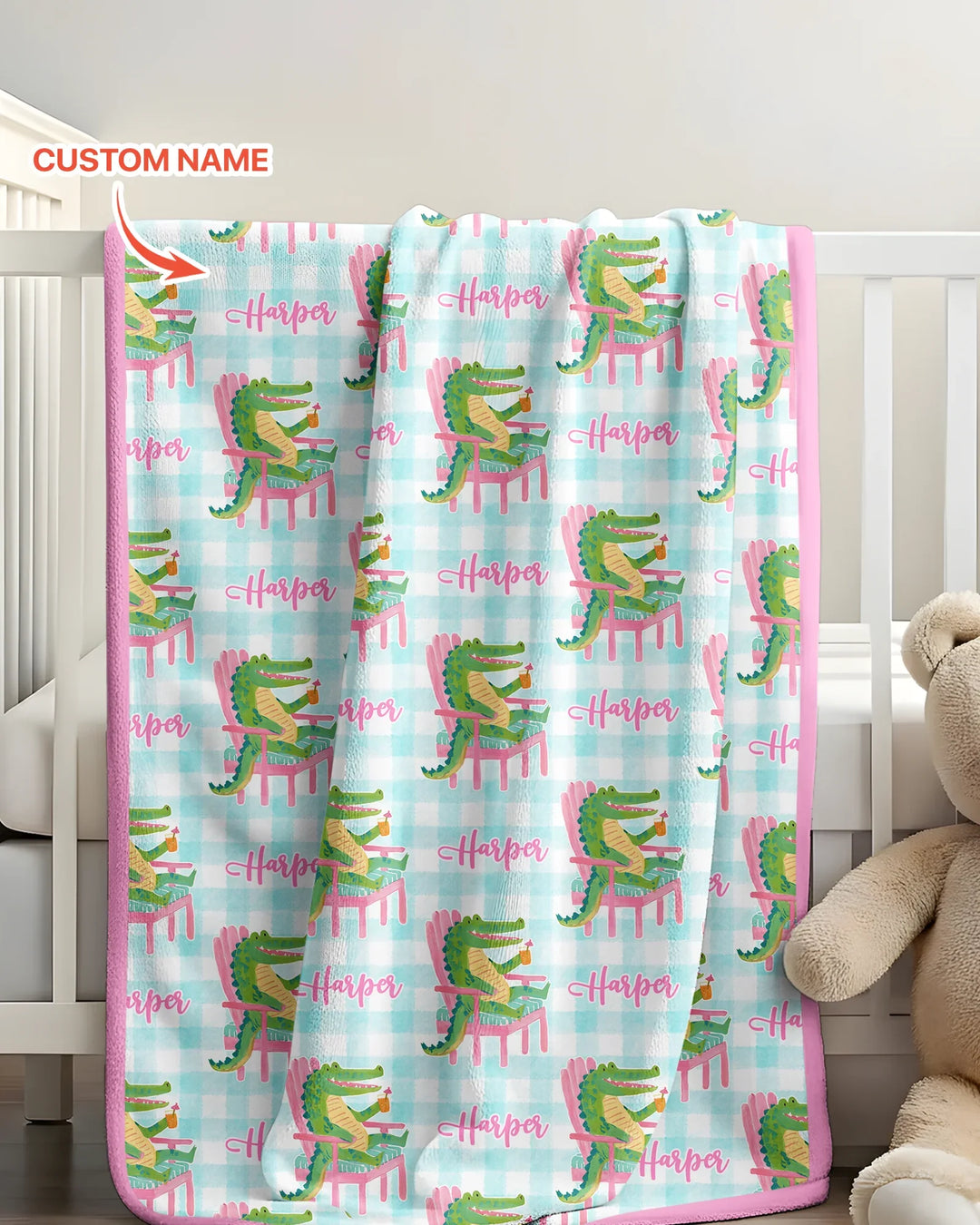 Custom Name Preppy Later Gator Bamboo Blanket