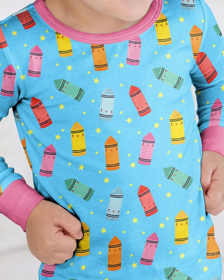 Happy Crayon Friends Bamboo Two Piece Long Sleeve Pajama Set