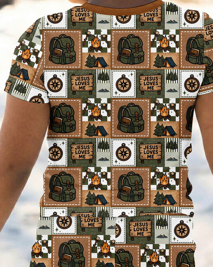 Camping Jesus Loves Me Bamboo Two Piece Short Sleeve Pajama Set
