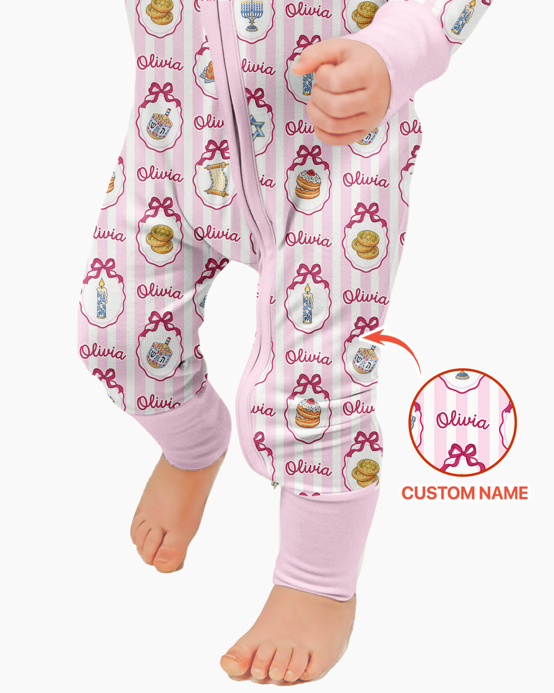 Custom Name Hanukkah Striped Bamboo Convertible Zippy