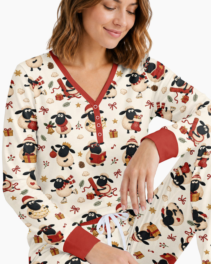 Festive Holiday Sheep Bamboo Women Pajama Set