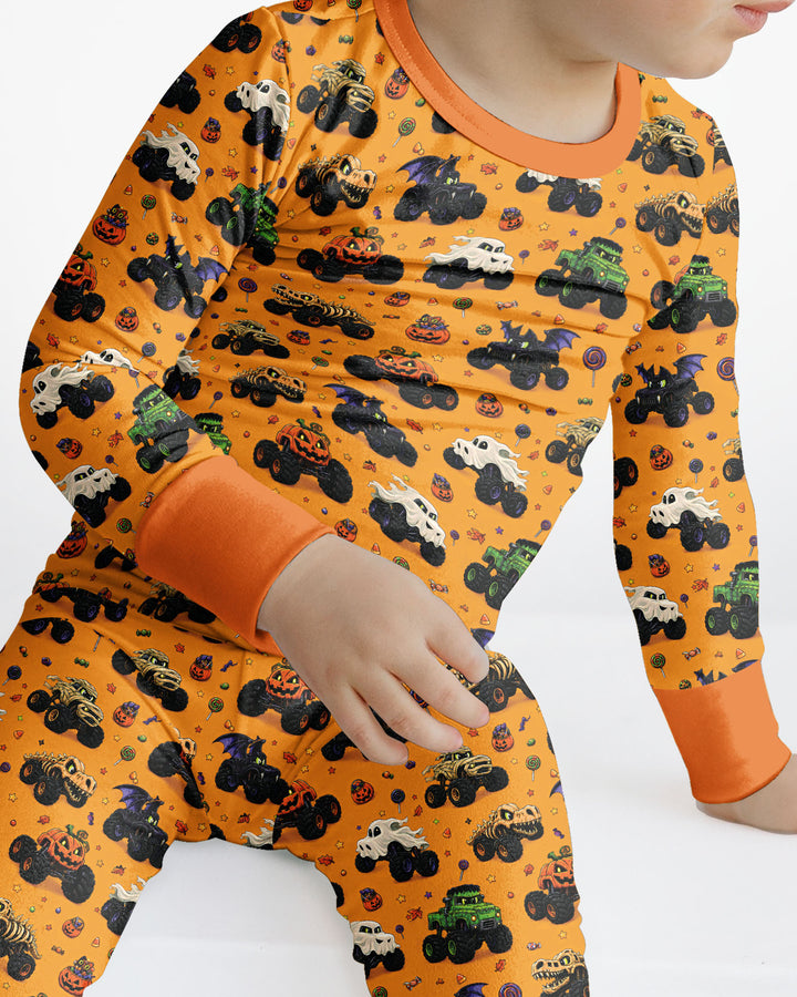 Spooky Monster Truck Bamboo Two Piece Long Sleeve Pajama Set