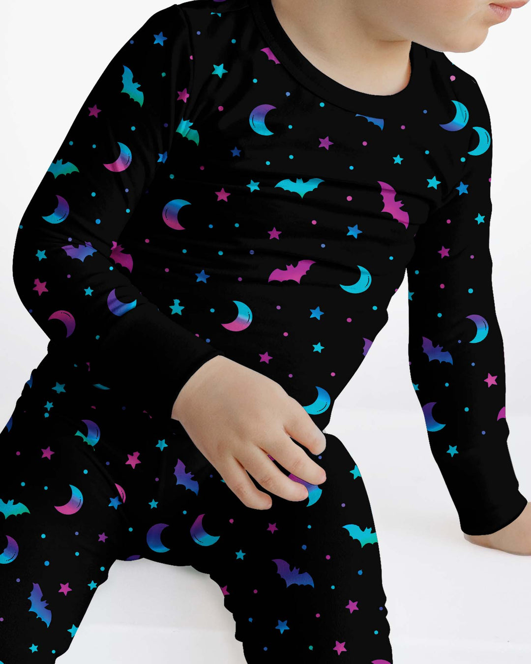 Neon Bats & Moons Night Bamboo Two Piece Long Sleeve Pajama Set