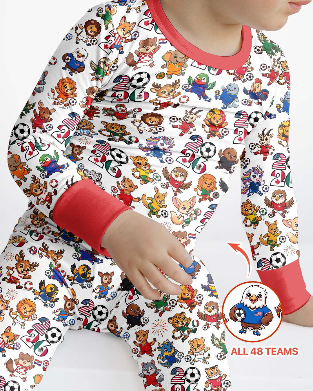 Kawaii Animals Soccer Tour 2026 Family Matching Bamboo Two Piece Long Sleeve Pajama Set
