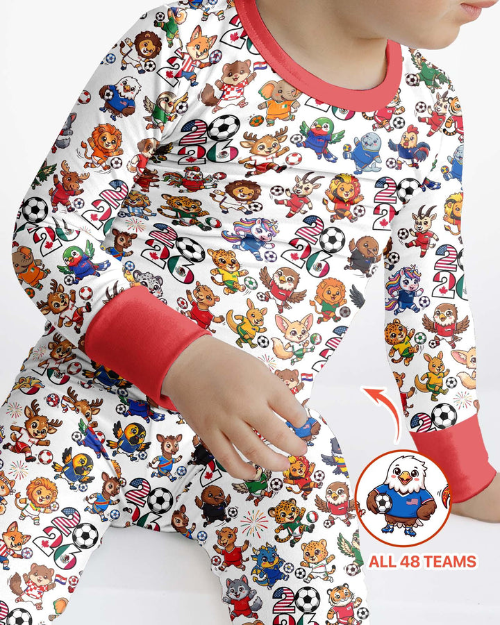 Kawaii Animals Soccer Tour 2026 Family Matching Bamboo Two Piece Long Sleeve Pajama Set