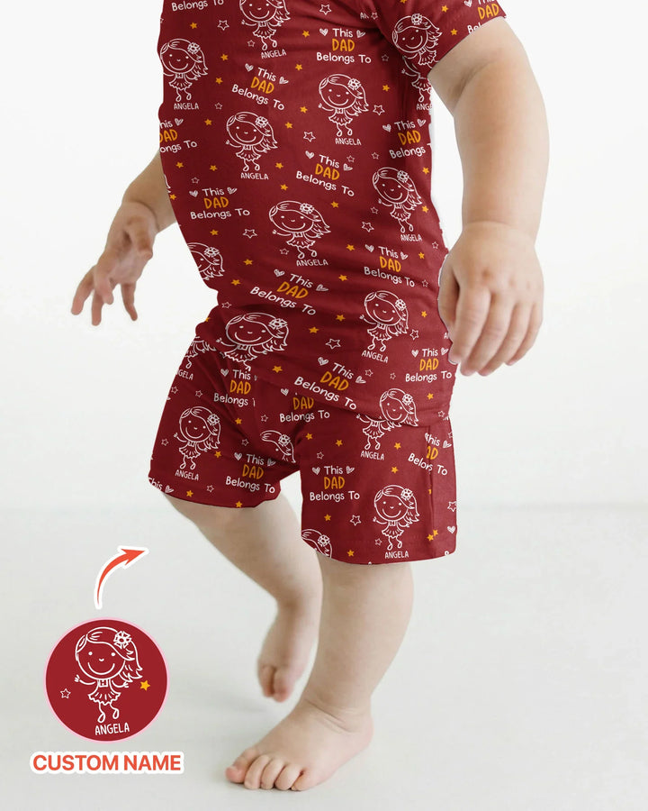 Custom Name This Dad Belongs To Doodle Bamboo Two Piece Short Sleeve Shorts Pajama Set