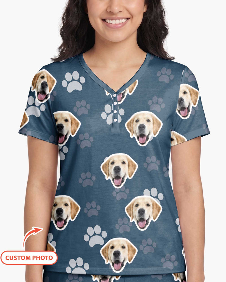 Personalized Dog & Cat Photo Bamboo Women Short Sleeve Short Pajama Set