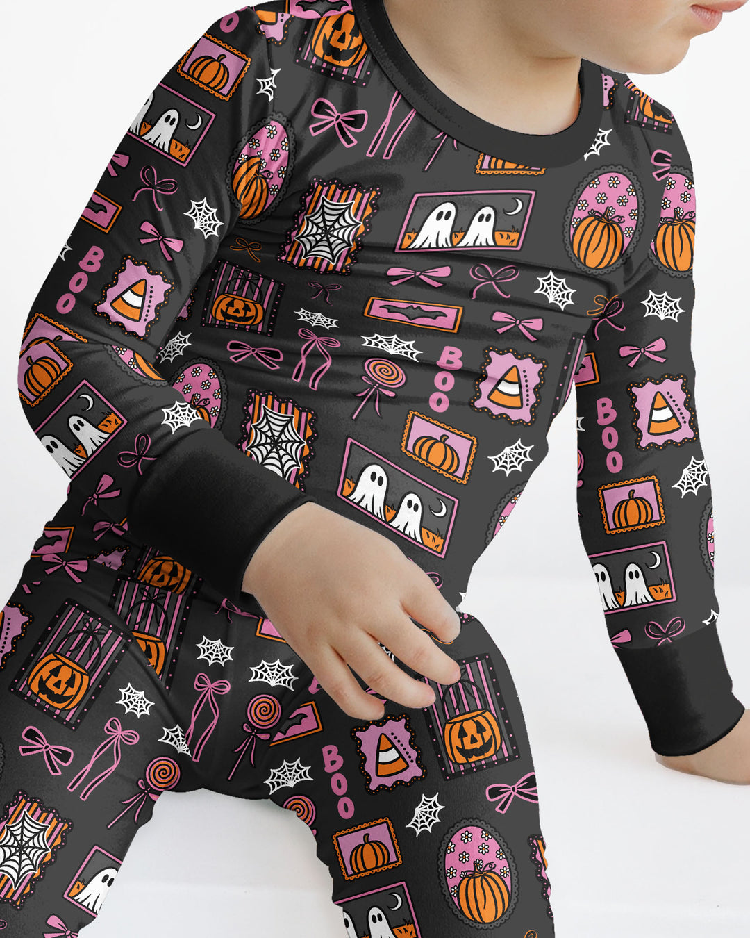 Spooky Preppy Pink Bamboo Two Piece Long Sleeve Pajama Set