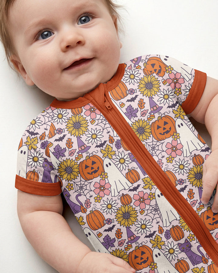 Ghost Pumpkin Fall Floral Halloween Bamboo Shorty Zippy