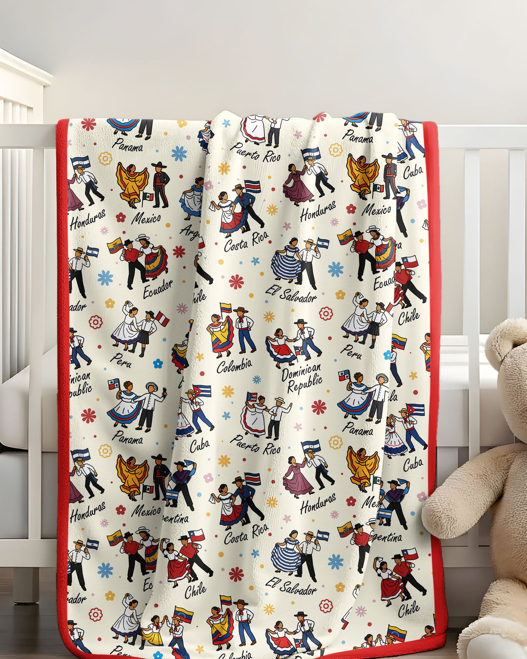 Hispanic Traditional Folkloric Dress Bamboo Blanket