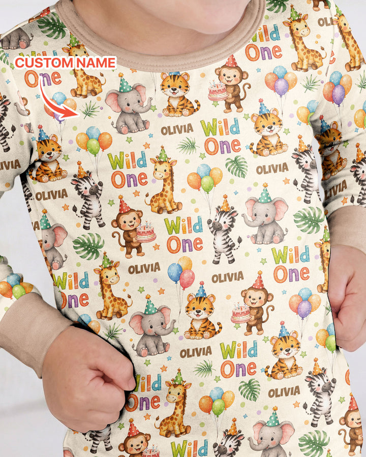 Custom Name 1st Birthday Wild One Bamboo Two Piece Long Sleeve Pajama Set