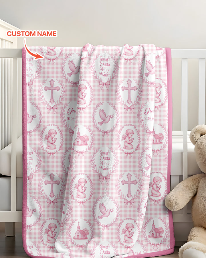 Custom Name Baptism Straight Outta Holy Water Bamboo Blanket