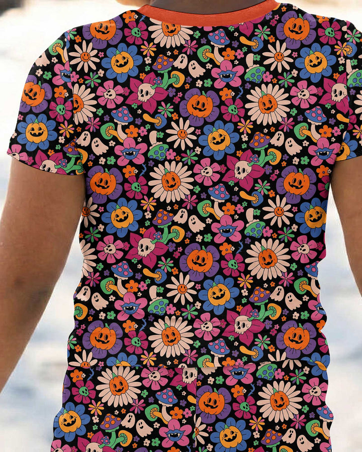 Halloween Flowers Bamboo Two Piece Short Sleeve Pajama Set