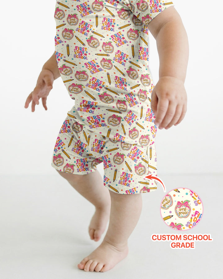 Custom School Grade First Day Cutie Bamboo Two Piece Short Sleeve Shorts Pajama Set