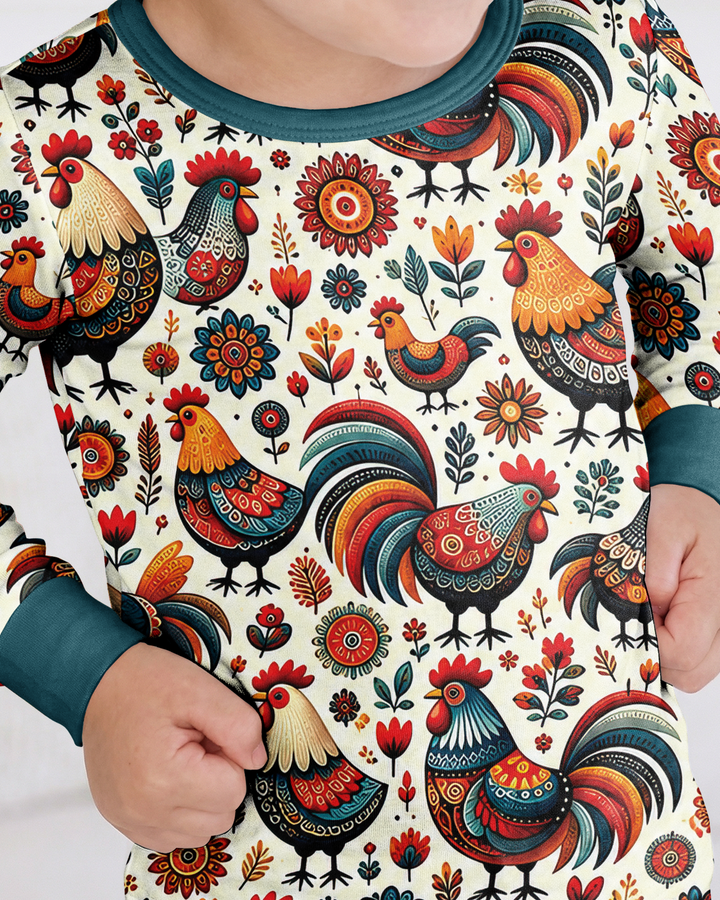 Country Chickens Bamboo Two Piece Long Sleeve Pajama Set