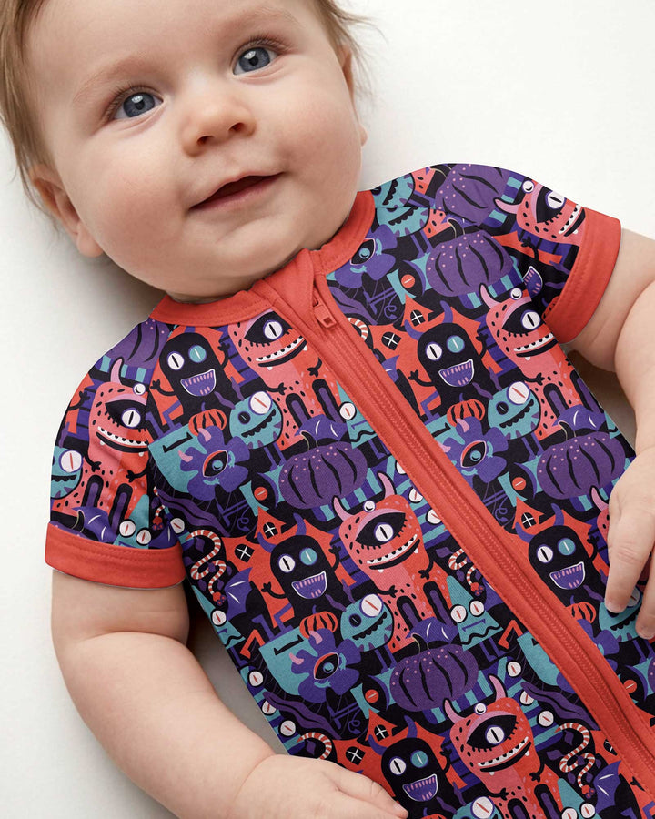 Halloween Multi Eyed Monsters Bamboo Shorty Zippy