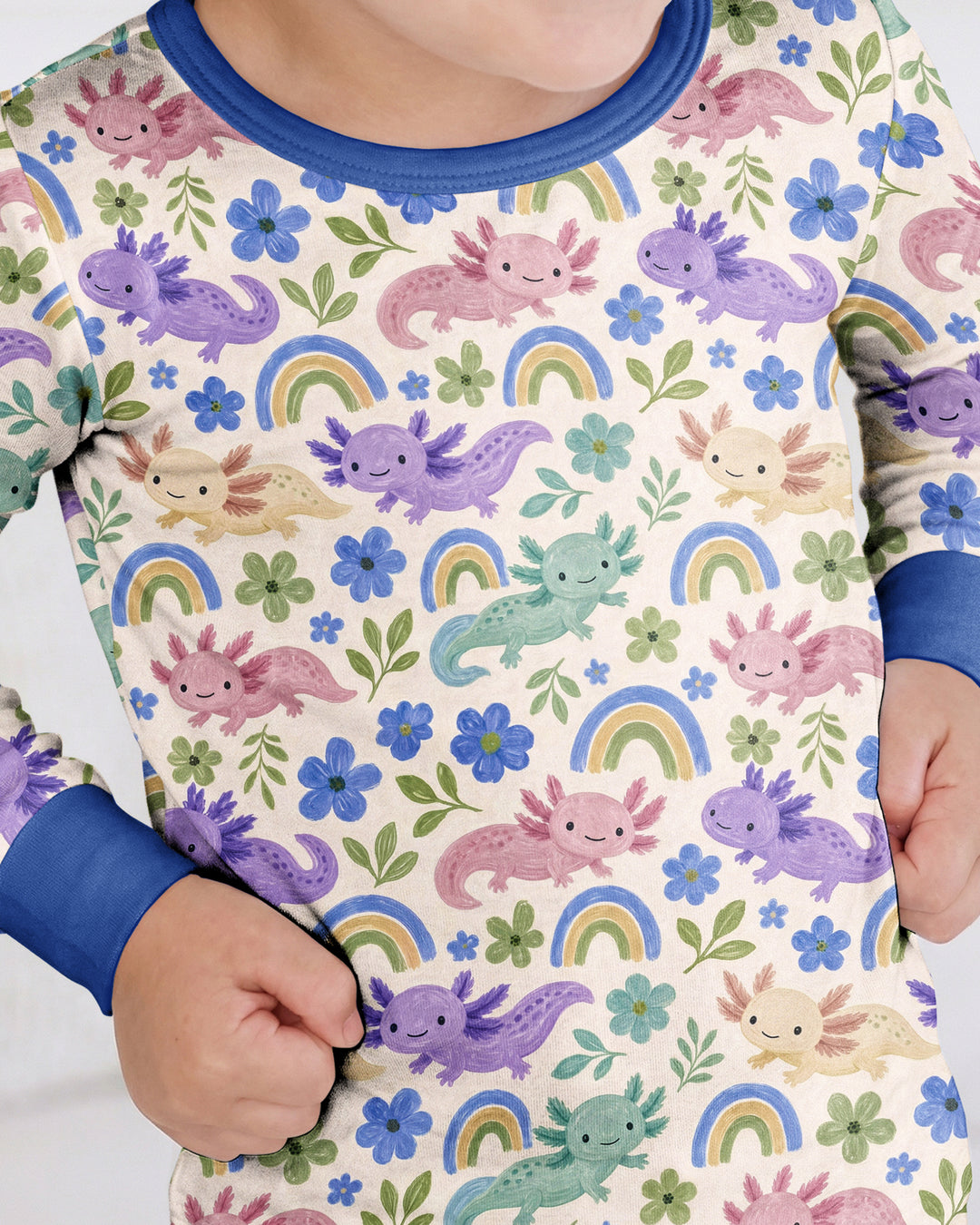 Axolotl Rainbow Bamboo Two Piece Long Sleeve Pajama Set