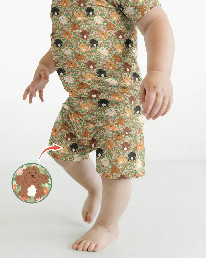 Puppy Garden Family Matching Bamboo Two Piece Short Sleeve Shorts Pajama Set