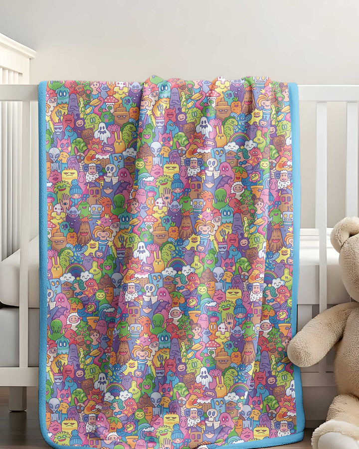Doodle Characters Pastel Bamboo Blanket