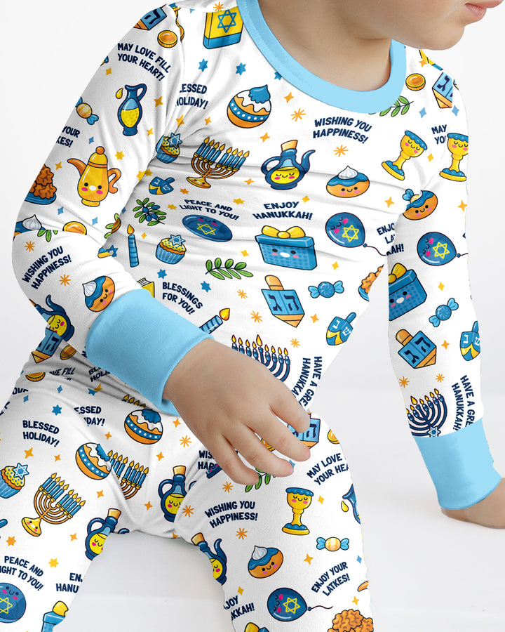 Kawaii Menorah Holiday Bamboo Two Piece Long Sleeve Pajama Set
