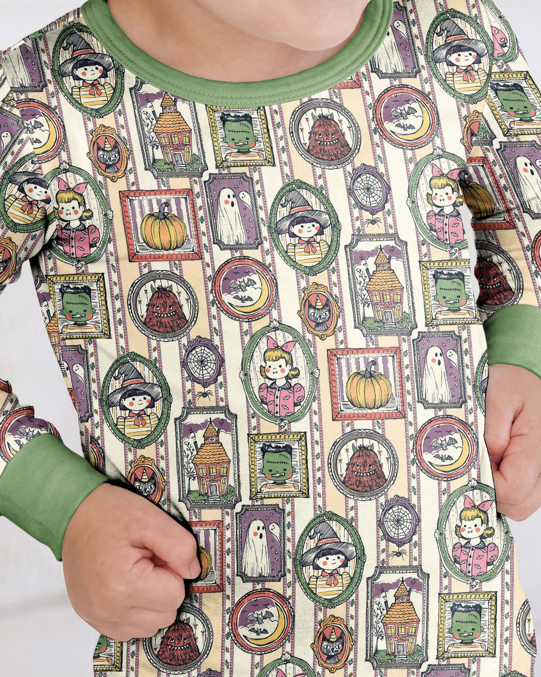Vintage Halloween Ghost Pumpkin Portraits Bamboo Two Piece Long Sleeve Pajama Set