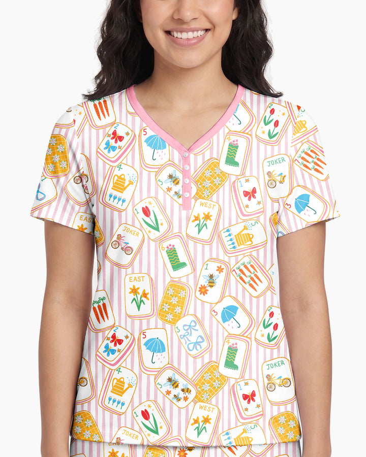 Mahjong Club Mommy & Me Matching Bamboo Women Short Sleeve Short Pajama Set