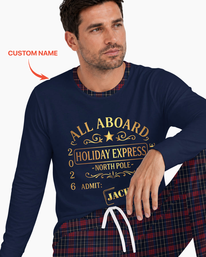 Custom Name North Pole Plaid Bamboo Men's Pajama Set