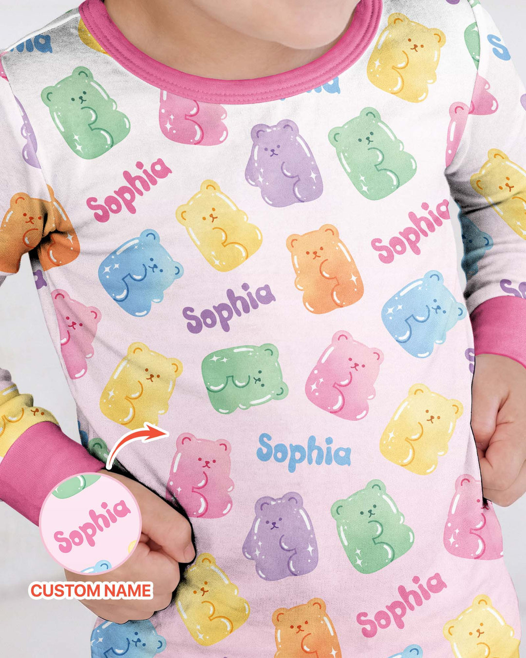 Kawaii Jelly Gummy Bears Custom Name Bamboo Two Piece Long Sleeve Pajama Set
