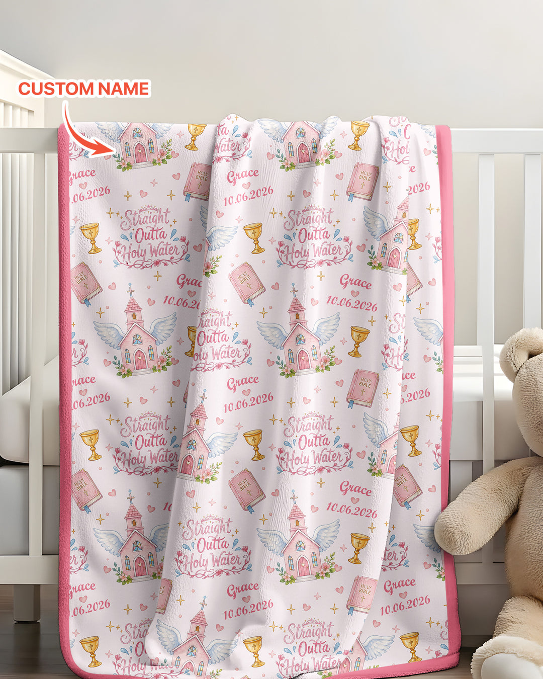 Custom Name Baptism Christening Straight Outta Holy Water Bamboo Blanket