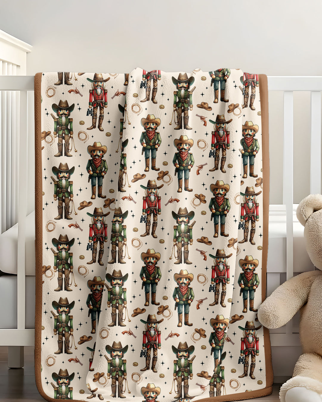 Western Christmas Cowboy Nutcracker Bamboo Blanket