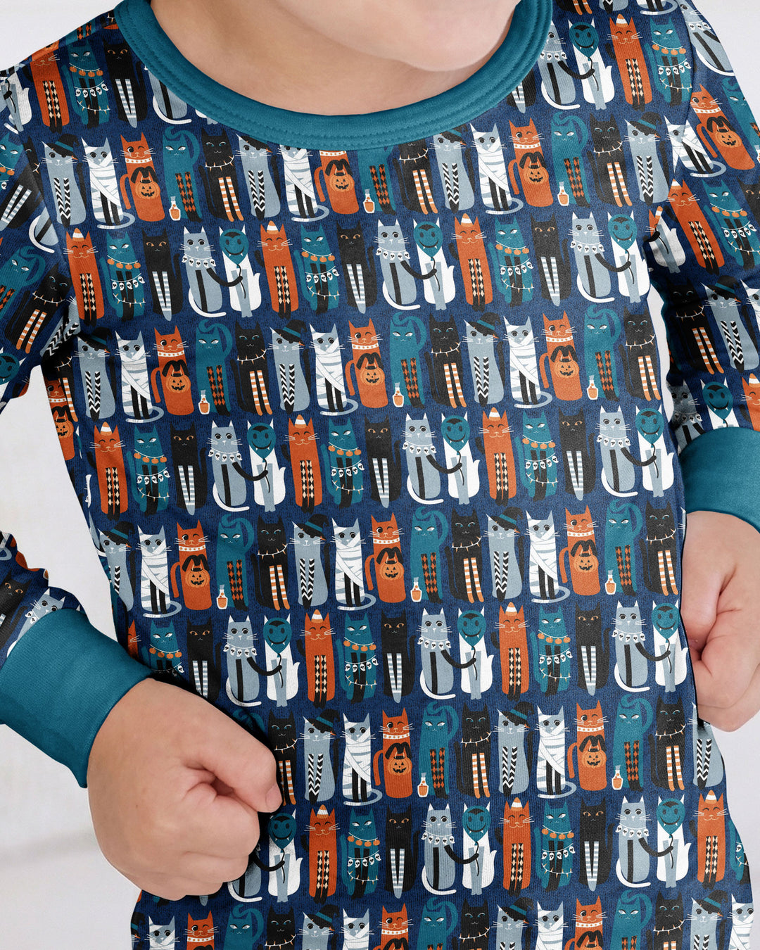 Retro Halloween Cat Bamboo Two Piece Long Sleeve Pajama Set