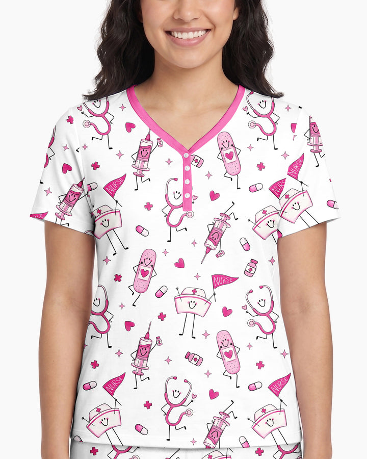 Cute Nurse Crew Bamboo Women Short Sleeve Short Pajama Set