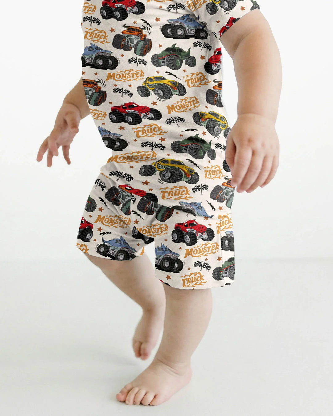 Vroom Vroom Monster Truck Bamboo Two Piece Short Sleeve Shorts Pajama Set