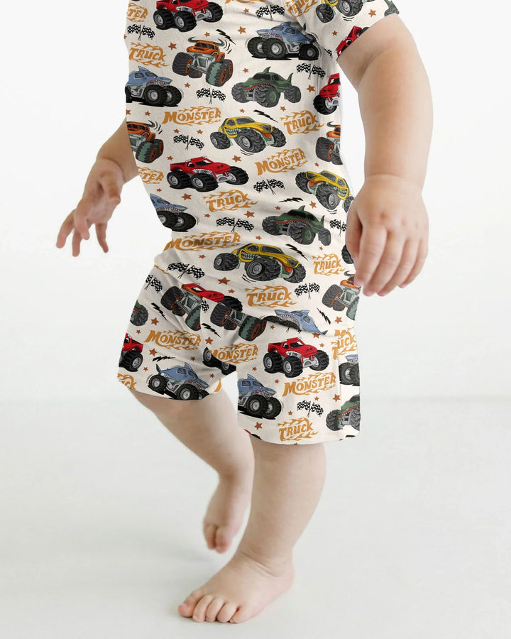 Vroom Vroom Monster Truck Bamboo Two Piece Short Sleeve Shorts Pajama Set