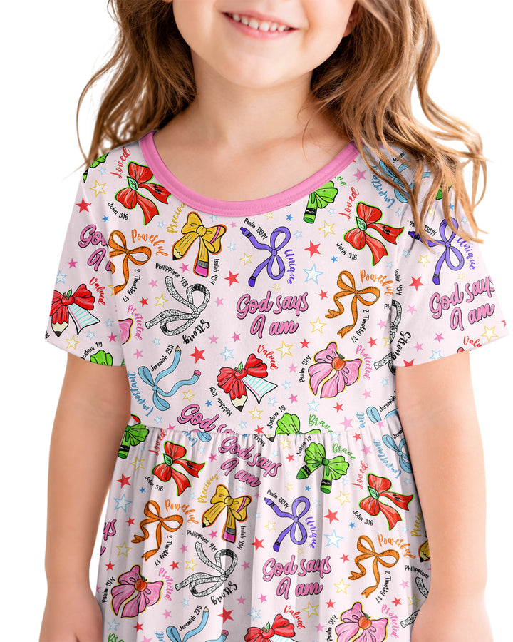 Pencil Bows God Says I Am Bamboo Twirl Dress
