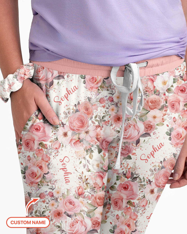 Custom Name Birth Month Flowers Bamboo Women Pajama Set