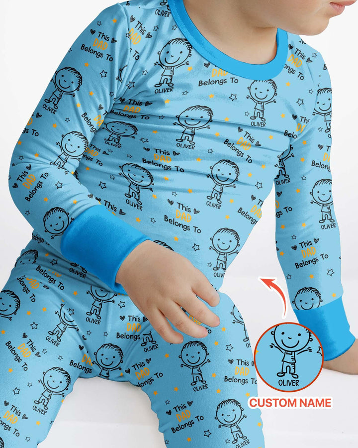 Custom Name This Dad Belongs To Doodle Bamboo Two Piece Long Sleeve Pajama Set