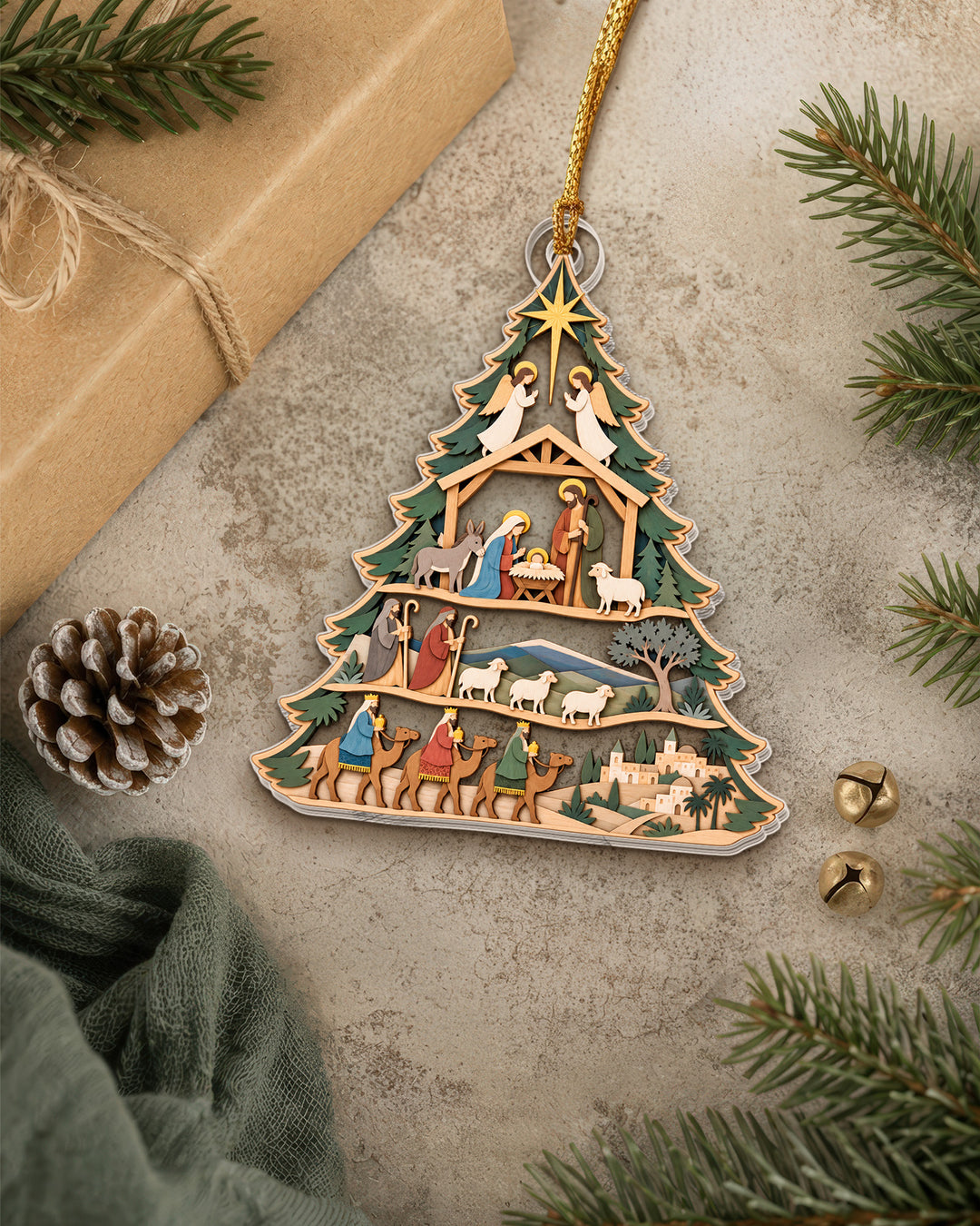Nativity Scene Tree Acrylic Ornament