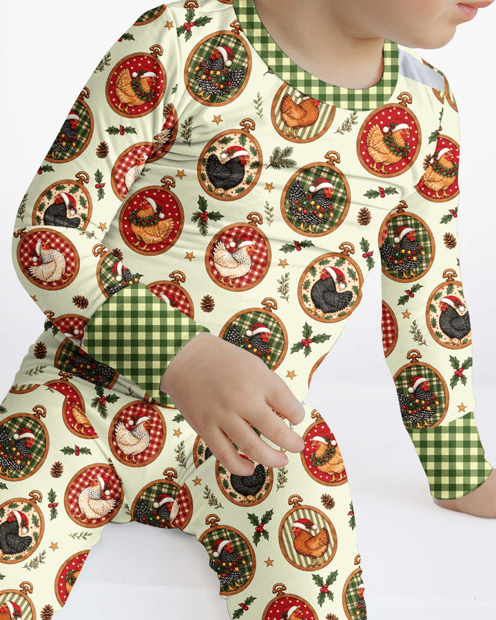 Chicken Merry Clucking Christmas Bamboo Two Piece Long Sleeve Pajama Set