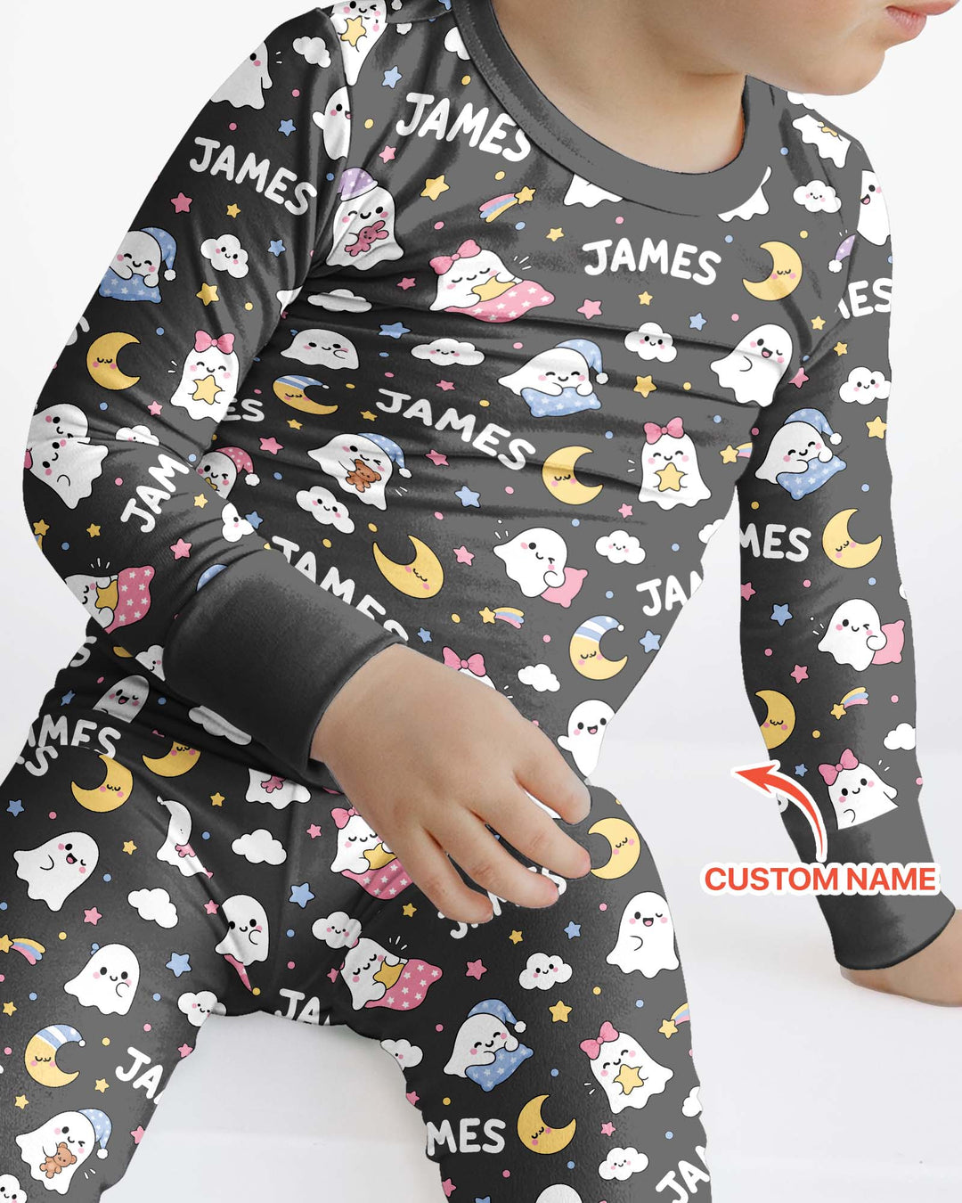 Sweet Dreams Cute Ghost Custom Name Bamboo Two Piece Long Sleeve Pajama Set