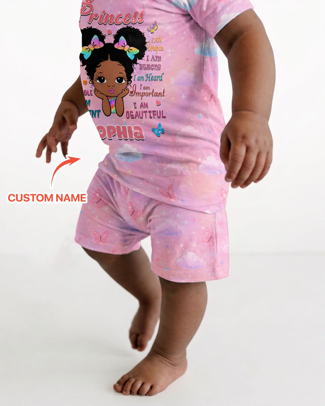 Black Princess I Am Beautiful Bamboo Two Piece Short Sleeve Shorts Pajama Set