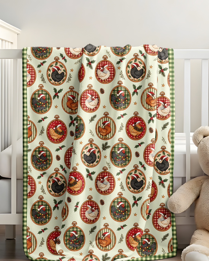 Chicken Merry Clucking Christmas  Bamboo Blanket