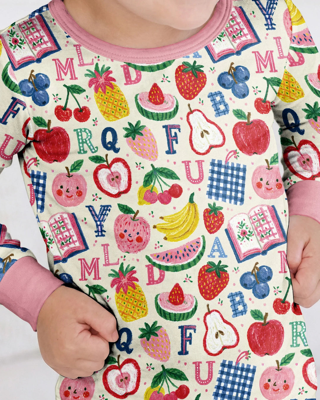 Back To School Fruit Alphabet Bamboo Two Piece Long Sleeve Pajama Set