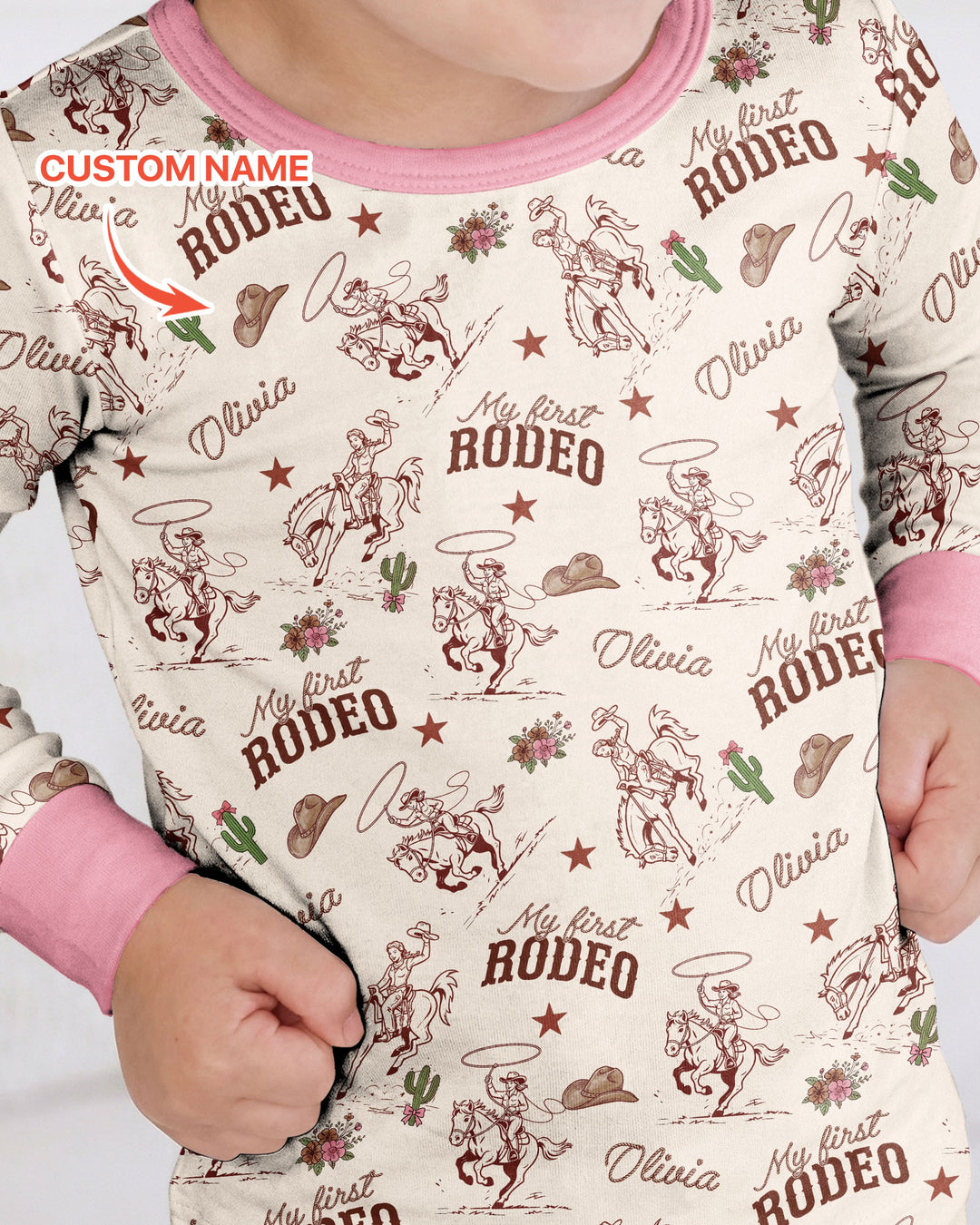 Custom Name First Rodeo Family Matching Bamboo Two Piece Long Sleeve Pajama Set
