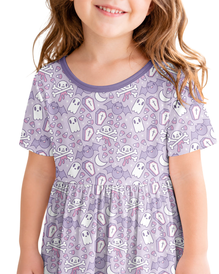 Cute Ghost Halloween Pastel Purple Spooky Bamboo Twirl Dress