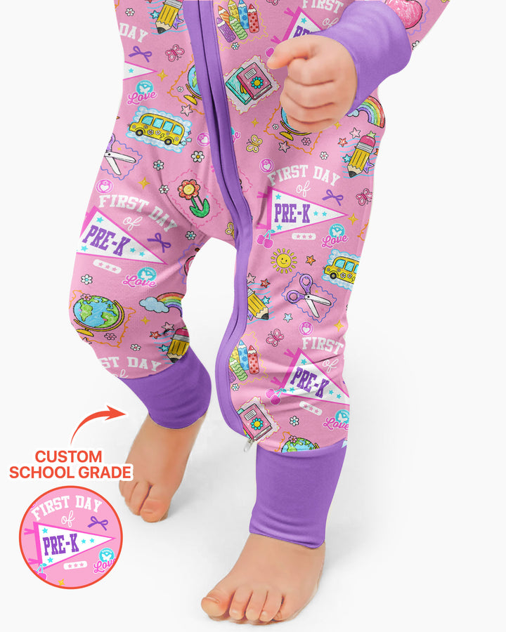 Custom Grade Girls School First Day Bamboo Convertible Zippy