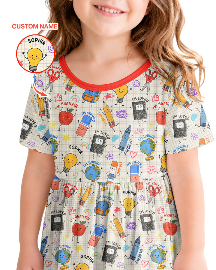School Squad Custom Name Bamboo Twirl Dress