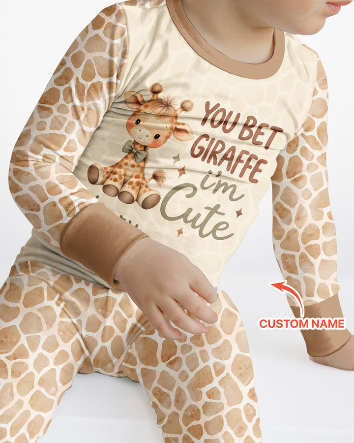 Personalized You Bet Giraffe I'm Cute Bamboo Two Piece Long Sleeve Pajama Set